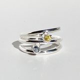 Argentium® Silver Yellow and Blue Sapphire Gemstone Ring - Delicate