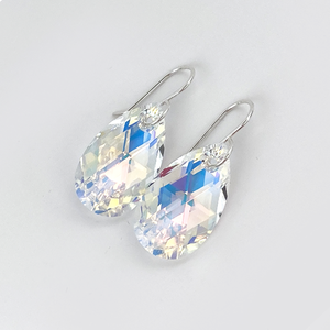 935 Sterling Pear Iridescent Earrings- blue iridescence 