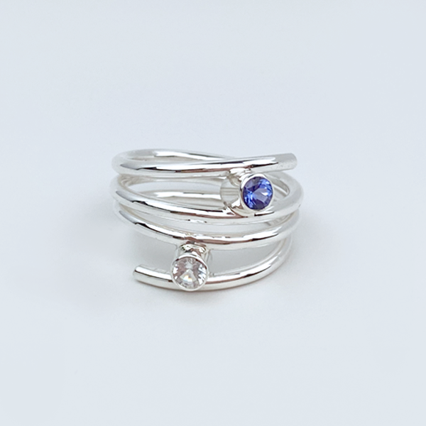 Argentium® Silver White Sapphire Tanzanite Ring - December
