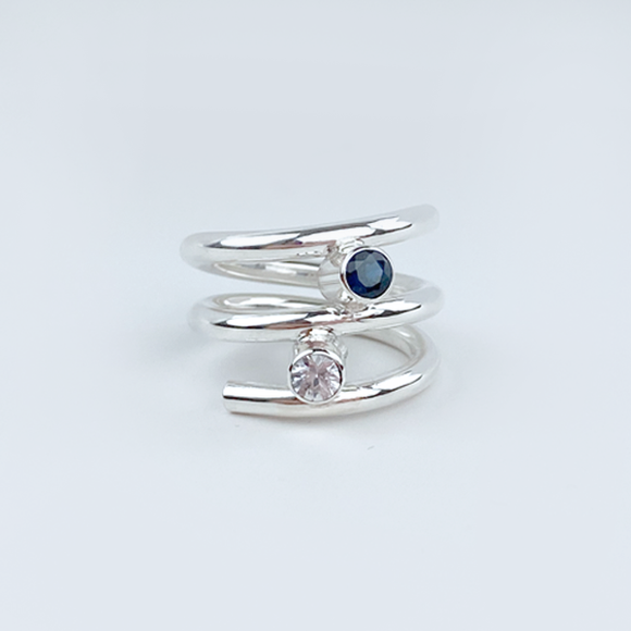 Argentium Silver Double Sapphire Ring - Day to Night