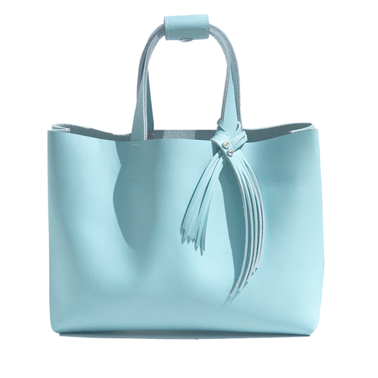 Bags Made in California - Medium Blue Leather Tote 64 – 2 Crystal Fringe Design