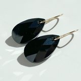 14k Gold Elegant Crystal Pear Earrings - Black Color
