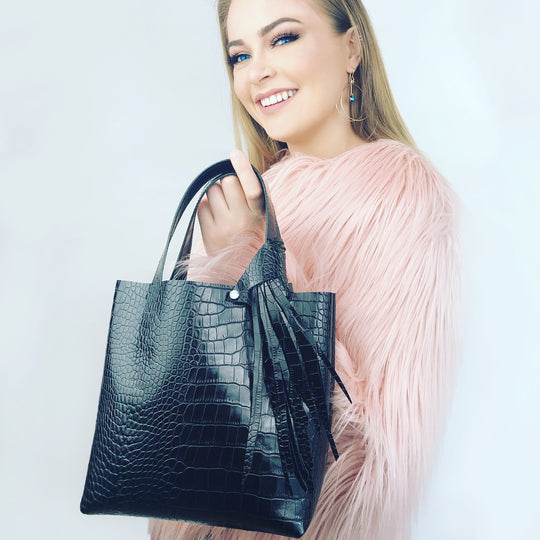 Croc Italian Leather Tote Bag 5 – Fringe Crystal Design
