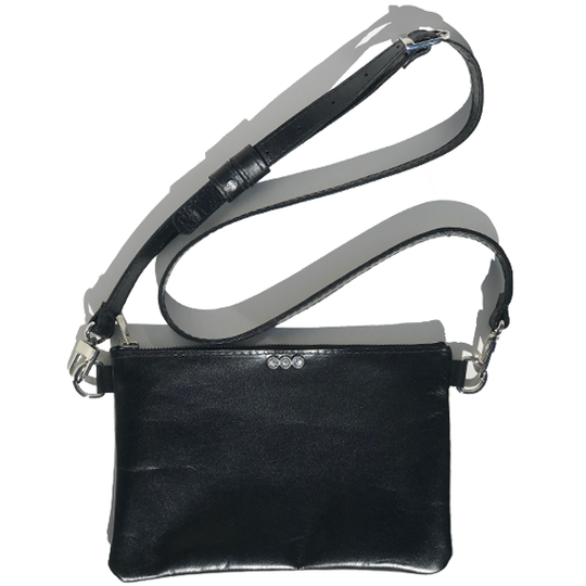Black Italian Clutch Leather Adjustable Strap Bag – Crystals (Bag 50)