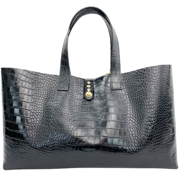 Large Croc Italian Leather Shopper Tote - Lisa Bag 97