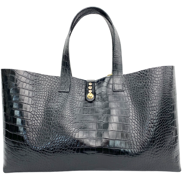 Italian Leather Tote with Brass Crystal Closure - Lisa Bag 97