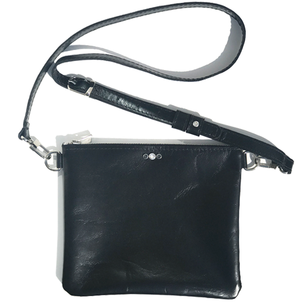 Black Italian Square Leather Adjustable Strap Bag – Crystals (Bag 56)