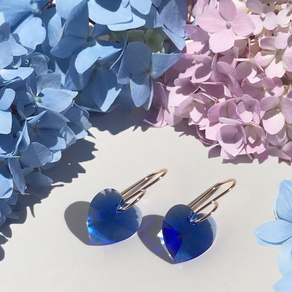 Crystal Heart Earrings - Bold Blue