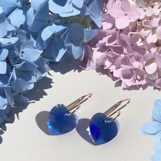 Crystal Heart Earrings - Bold Blue