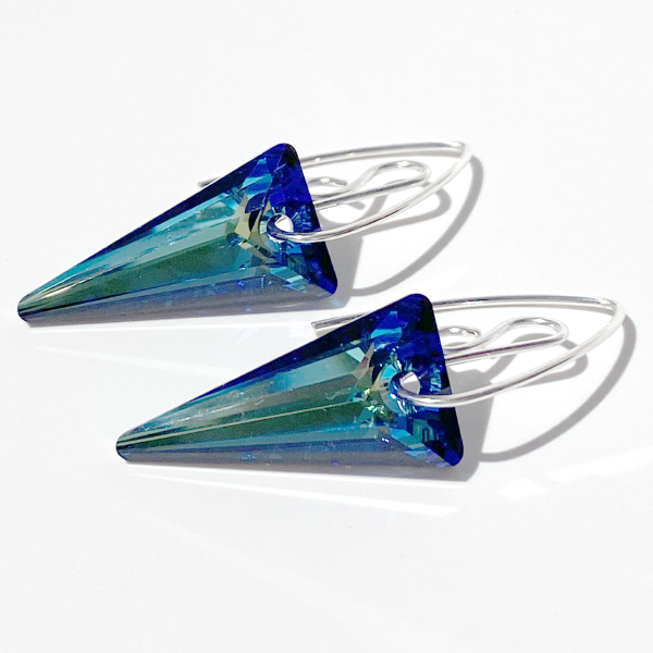 Argentium Silver Short Scroll Design Spike Cluster Crystal Earrings - (4 color options)