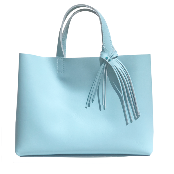 Medium Blue Leather Tote 63 – 2 Blue Crystal  Fringe Design