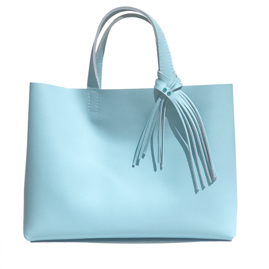 Medium Blue Leather Tote 63 – 2 Blue Crystal  Fringe Design
