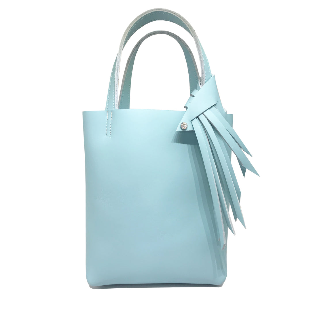 Blue Leather Tote 9 – Fringe Crystal Design + Keychain