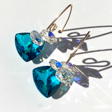Versatile Scroll Design Trilliant Cut Cluster Crystal Earrings - Blue Zircon Color