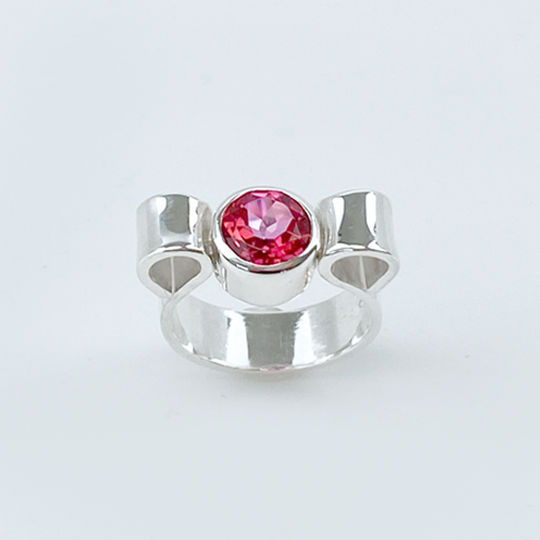 Sculpted Sterling Silver Blush Topaz Ring - Modern Bow