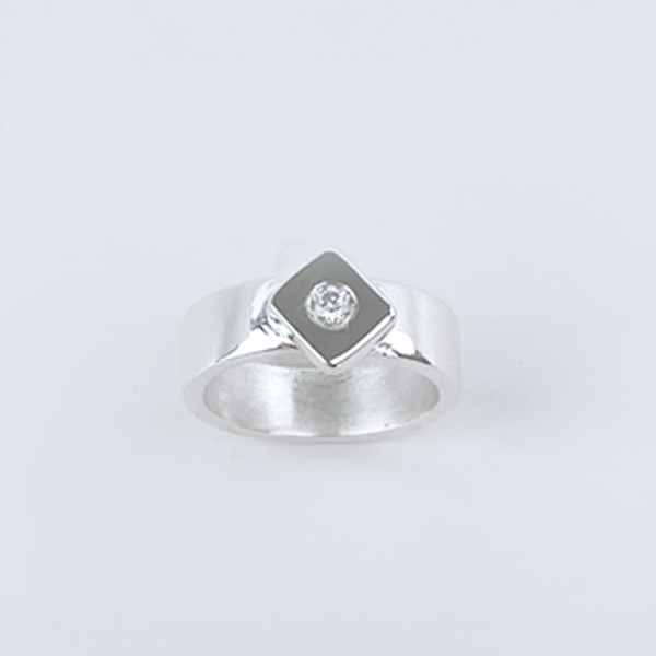 Sterling Silver Ring Wide Band - Ultra Modern with Stone