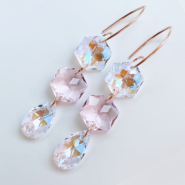 14k Rose Gold Regal Chandelier Drops - Pink + Blue