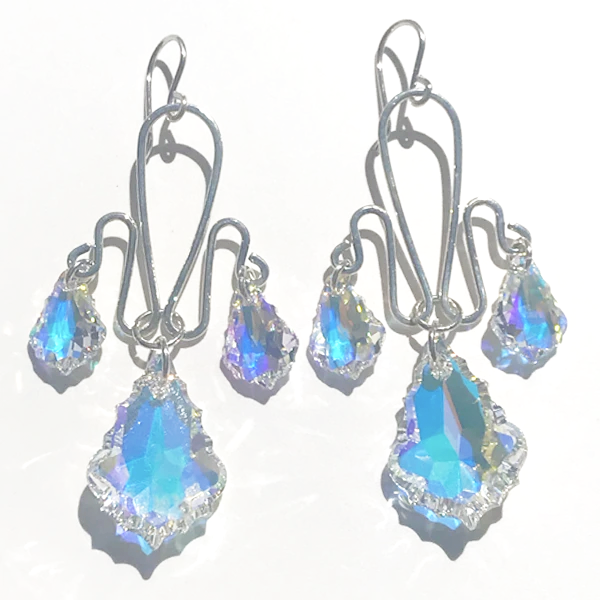 Sterling Sculpted Goddess Crown Chandelier Earrings - Swarovski