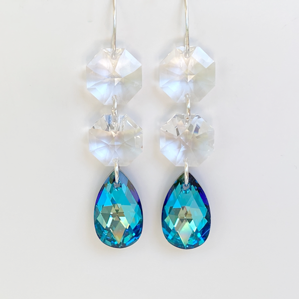 Long Sterling Regal Chandelier Drops - Unique Blue Crystals