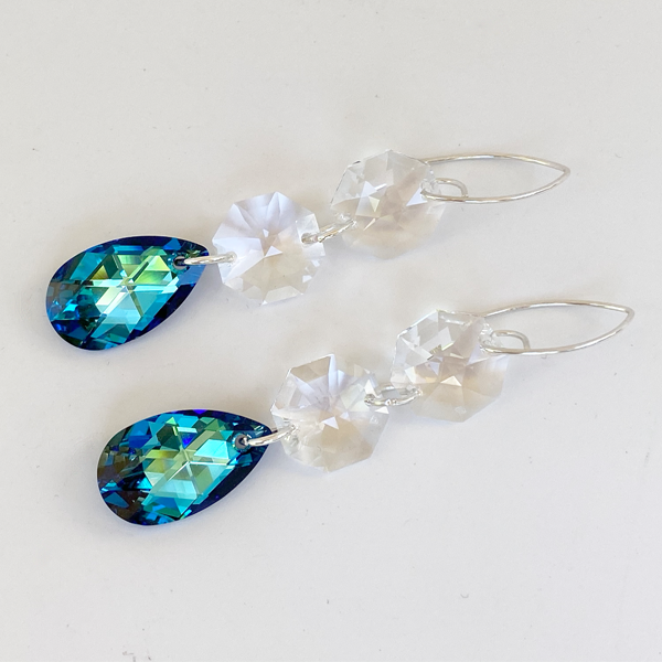 Long Sterling Regal Chandelier Drops - Unique Blue Crystals