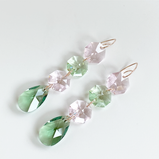 14k Rose Gold Regal Chandelier Drops - Pin with Green Crystals