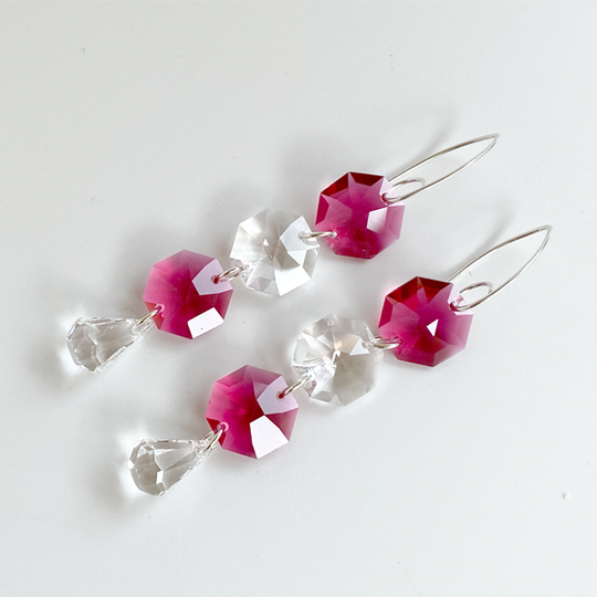 Long Sterling Regal Chandelier Drops - Red  Crystals