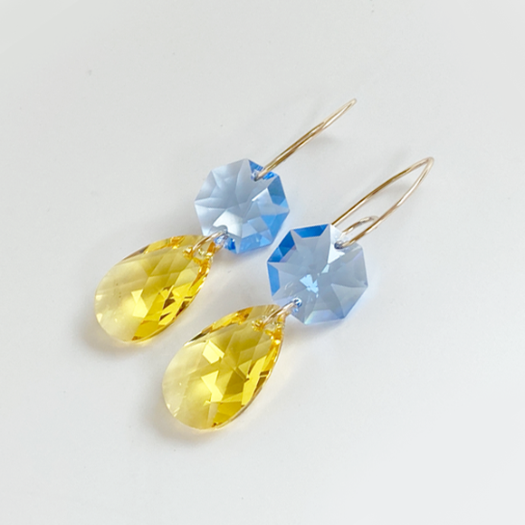 14k Gold Regal Chandelier Drops - Yellow & Blue Crystals