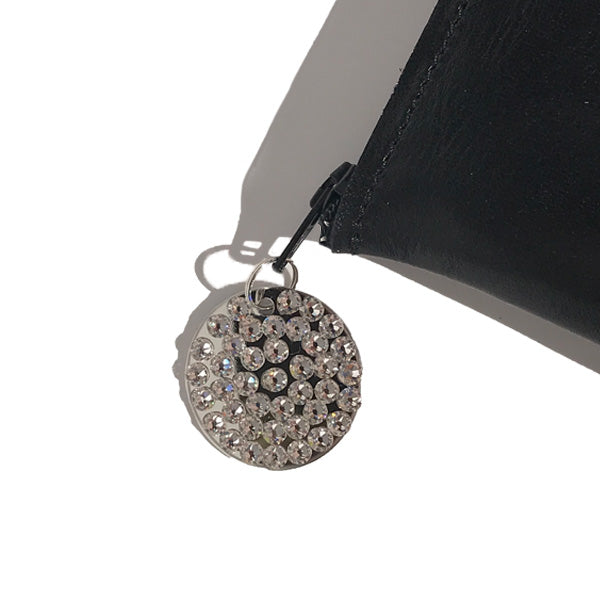 Monique Tall Bag – Soft Black Leather with 42 Clear Crystals