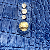 Crystal Brass Closure Element - Large Blue Croc Leather Tote - Bag 94