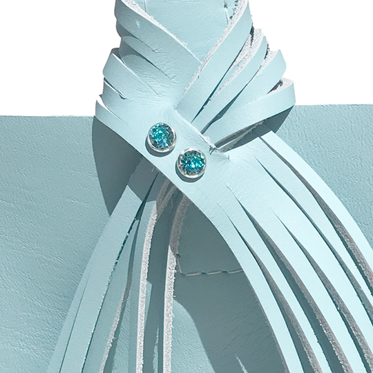 Medium Blue Leather Tote 63 – 2 Blue Crystal Fringe Design