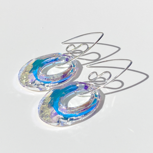 Small Silver Elegant Scroll Design Hoop Crystal Earrings - 14k gold filled