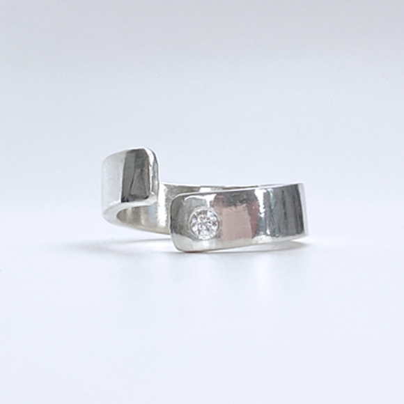 Sterling Silver Ring Wide Band - Modern with Stone