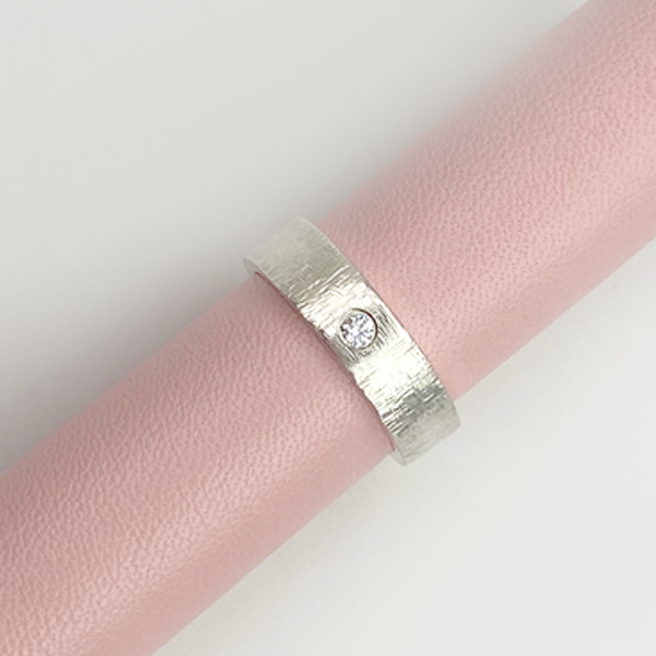 Sterling Silver Ring Wide Band - Silk Weave with Stone