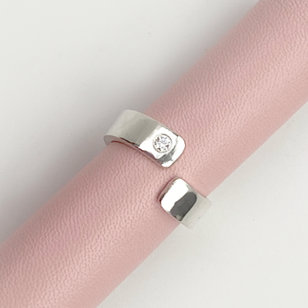 Sterling Silver Ring Wide Band - Modern with Stone