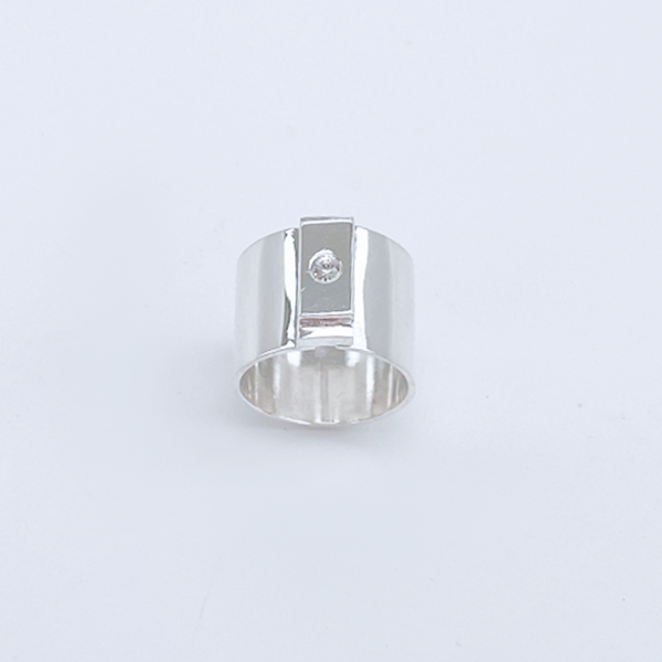 Sterling White Sapphire Gemstone Ring Extra Wide Band - Elegant Carol