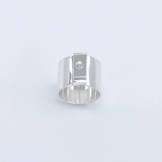 Sterling White Sapphire Gemstone Ring Extra Wide Band - Elegant Carol