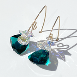 Versatile Scroll Design Trilliant Cut Cluster Crystal Earrings -  Emerald Color