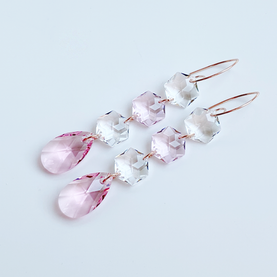 14k Rose Gold Regal Chandelier Drops - Pink Crystals