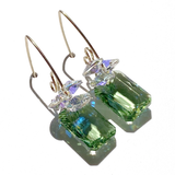 14k Gold Filled Elegant Scroll Emerald Cut Crystal Cluster Earring Collection - Peridot