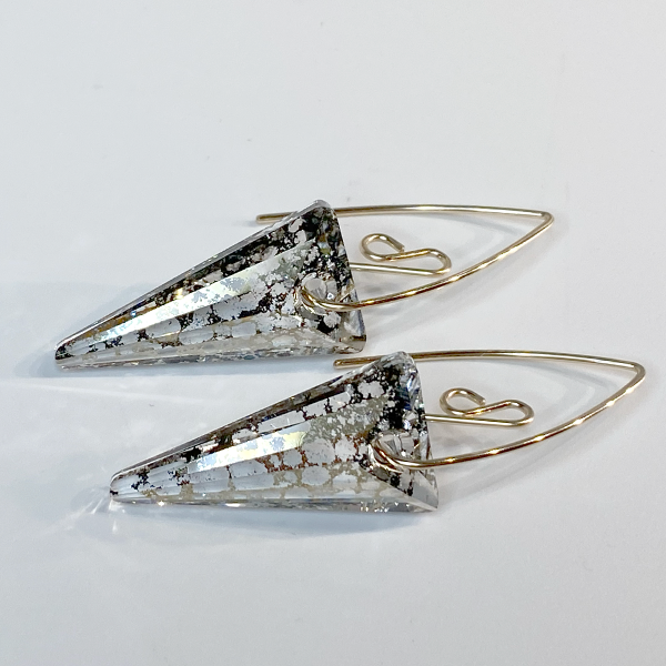 Small 14k Gold Elegant Scroll Design Spike Crystal Earrings - Gold Specs