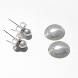 Argentium Silver Earring Set - Earring Jackets with Gray Pearl Studs (wear 3 ways)
