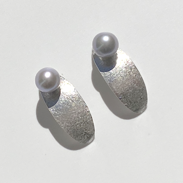 Argentium Silver Silk Texture Earring Set - Earring Jackets with Pearl Studs (wear 3 ways)