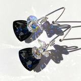 Argentium Silver Versatile Scroll Design Trilliant Cut Cluster Crystal Earrings - Gray Color