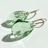 14k Gold Elegant Crystal Pear Earrings - Green Color