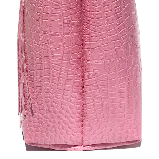 Large Pink Croc Leather Shopper Tote Bag 24