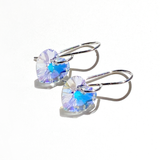Argentium Silver Shimmering Small Crystal Heart Earrings - Yellow Iridescence