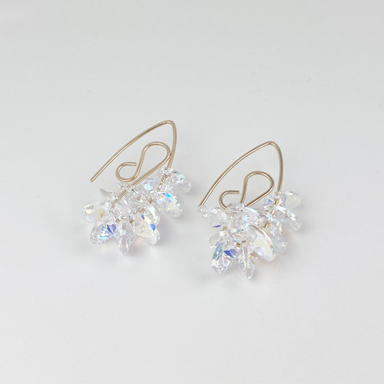 14k Gold Mini Bent Hoop Crystal Cluster Earrings - Iridescence