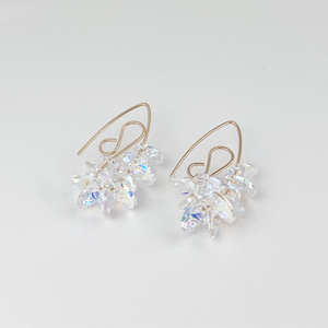 Gold Filled Mini Bent Hoop Crystal Cluster Earrings