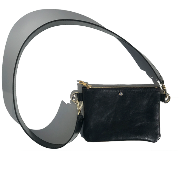 Black Italian Leather Short Cell Strap Bag – (Bag 51)
