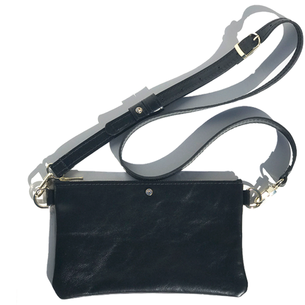 Black Italian Clutch Leather Adjustable Strap Bag – (Bag 61)